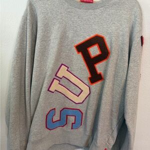Supreme Grey embroidered letters raised crewneck Sweatshirt size L